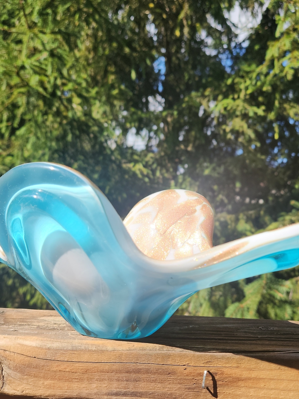 Handblown Blue and Gold Glass Decorative Bowl - Home Art